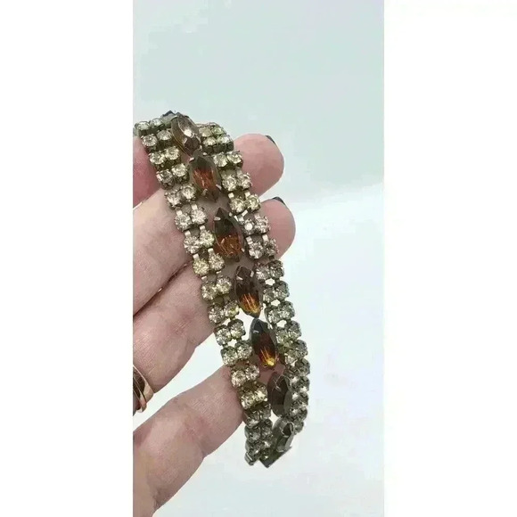Vintage Bracelet Rhinestone Chunky Wide Wedding Jewelry Juliana Brown Clear - Picture 9 of 9